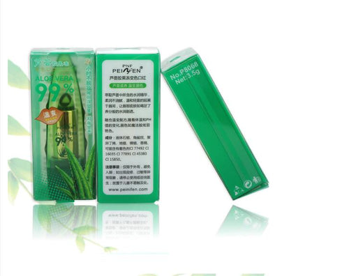 Aloe vera lip gloss lipstick set with green boxed packaging and angled product tube.