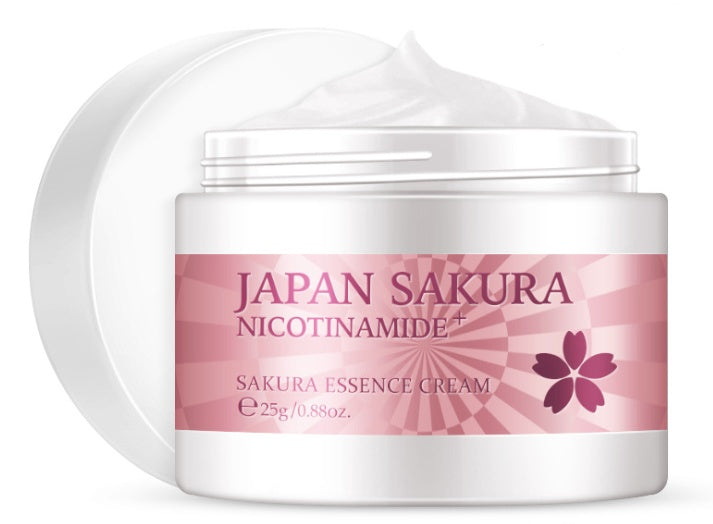 Pink-sakura brightening cream jar with floral label, 25 g