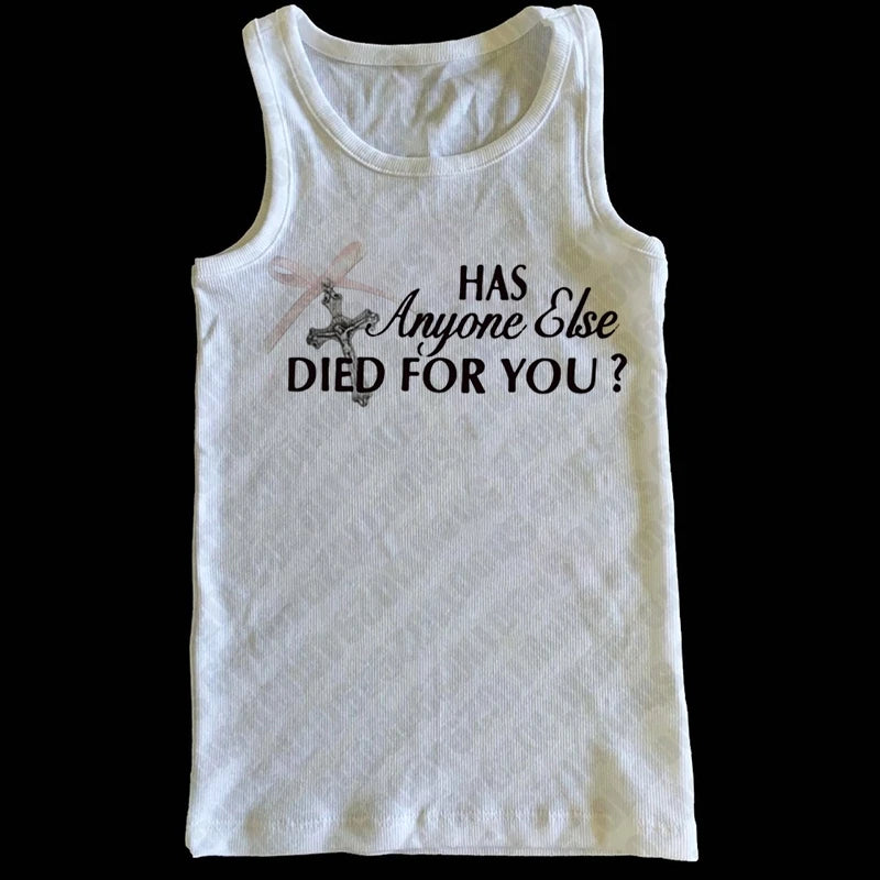 Y2k Tees Vintage Tank Tops 2023 Summer Letter Crucifix Graphic Print Personality Aesthetic Baby Tee Harajuku Streetwear Slim Top