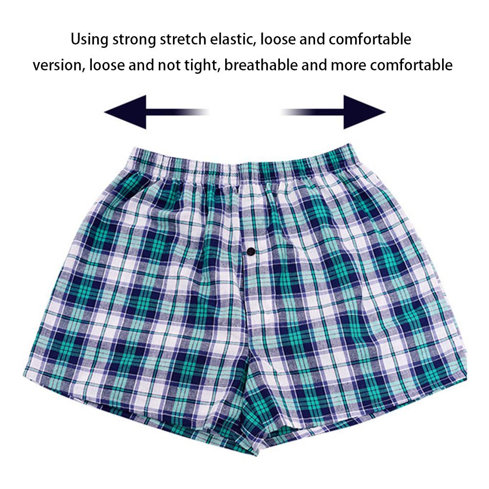 Men's Cotton Arrow Boxers Casual Plaid Print Elastic Waist Underwear Summer Loose Breathable Beach Pants