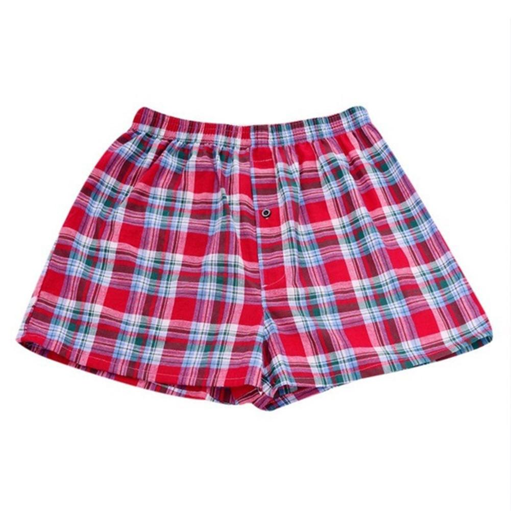 Men's Cotton Arrow Boxers Casual Plaid Print Elastic Waist Underwear Summer Loose Breathable Beach Pants