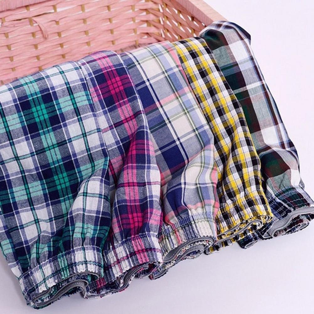 Men's Cotton Arrow Boxers Casual Plaid Print Elastic Waist Underwear Summer Loose Breathable Beach Pants