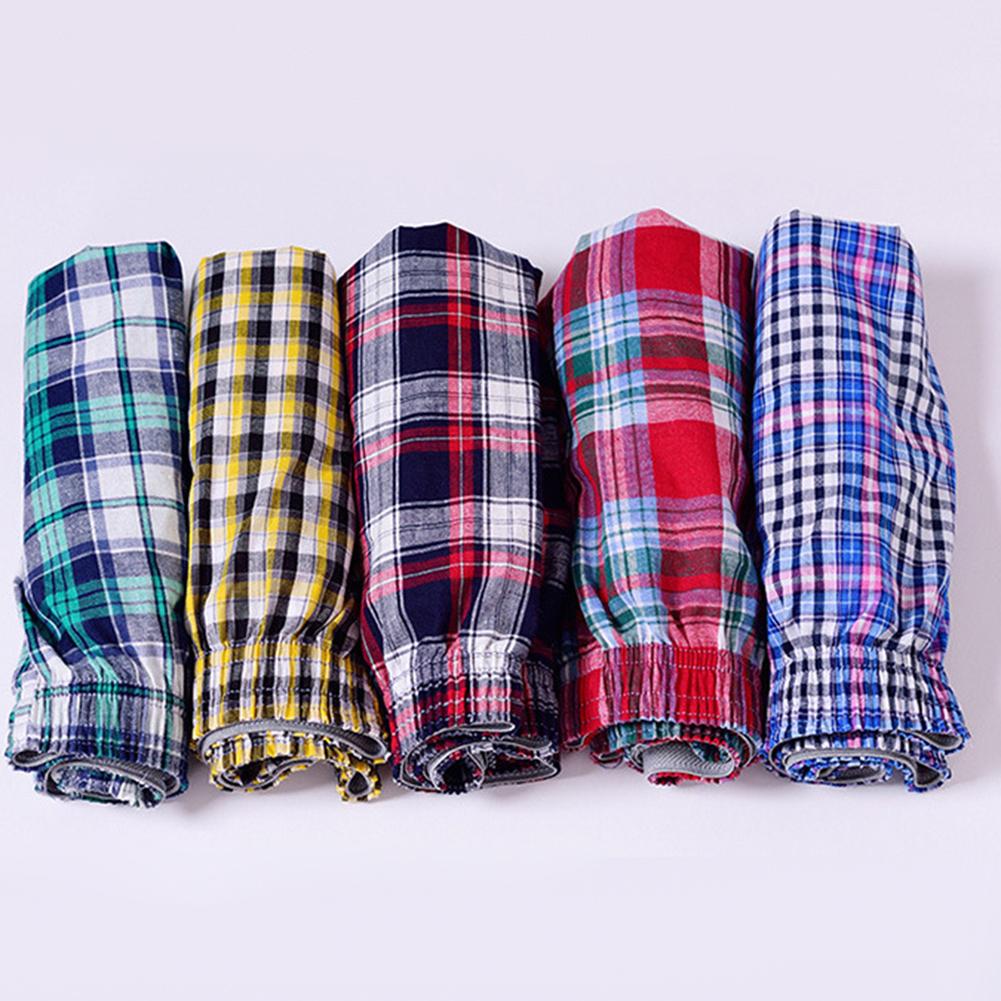Men's Cotton Arrow Boxers Casual Plaid Print Elastic Waist Underwear Summer Loose Breathable Beach Pants