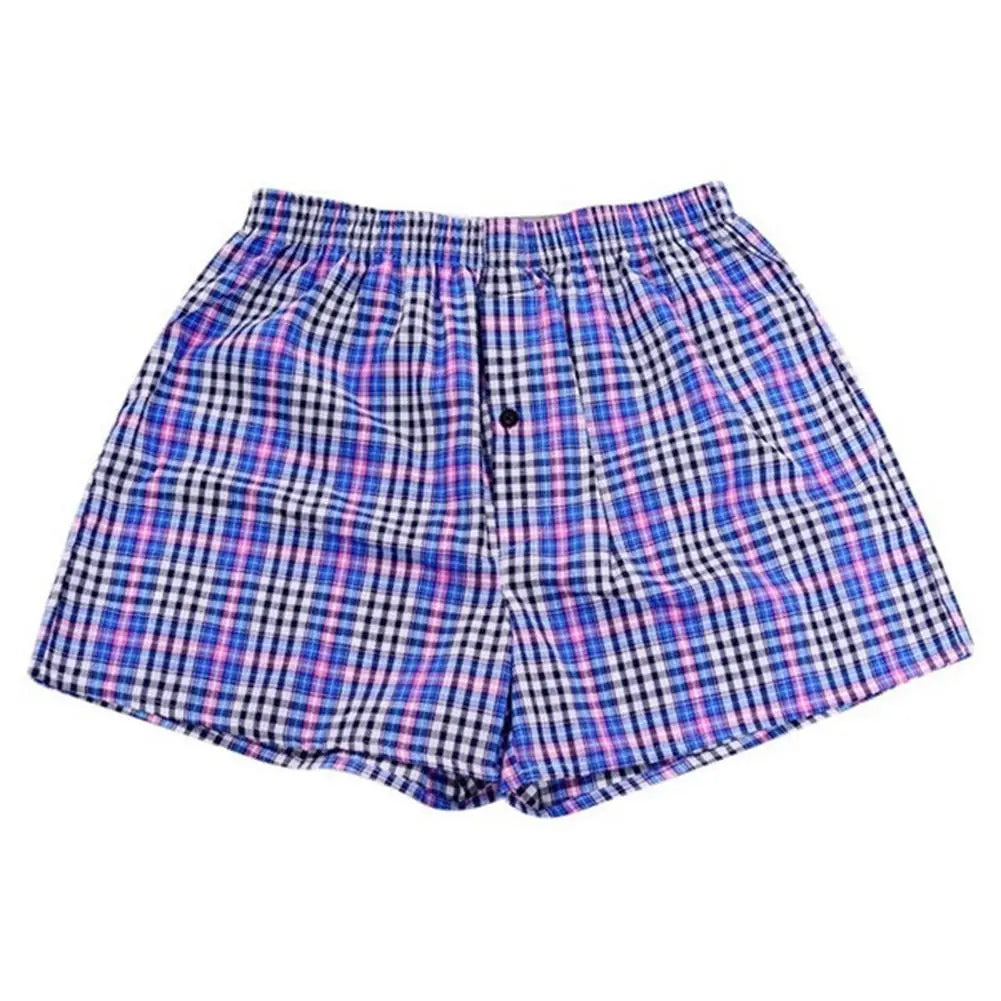 Men's Cotton Arrow Boxers Casual Plaid Print Elastic Waist Underwear Summer Loose Breathable Beach Pants