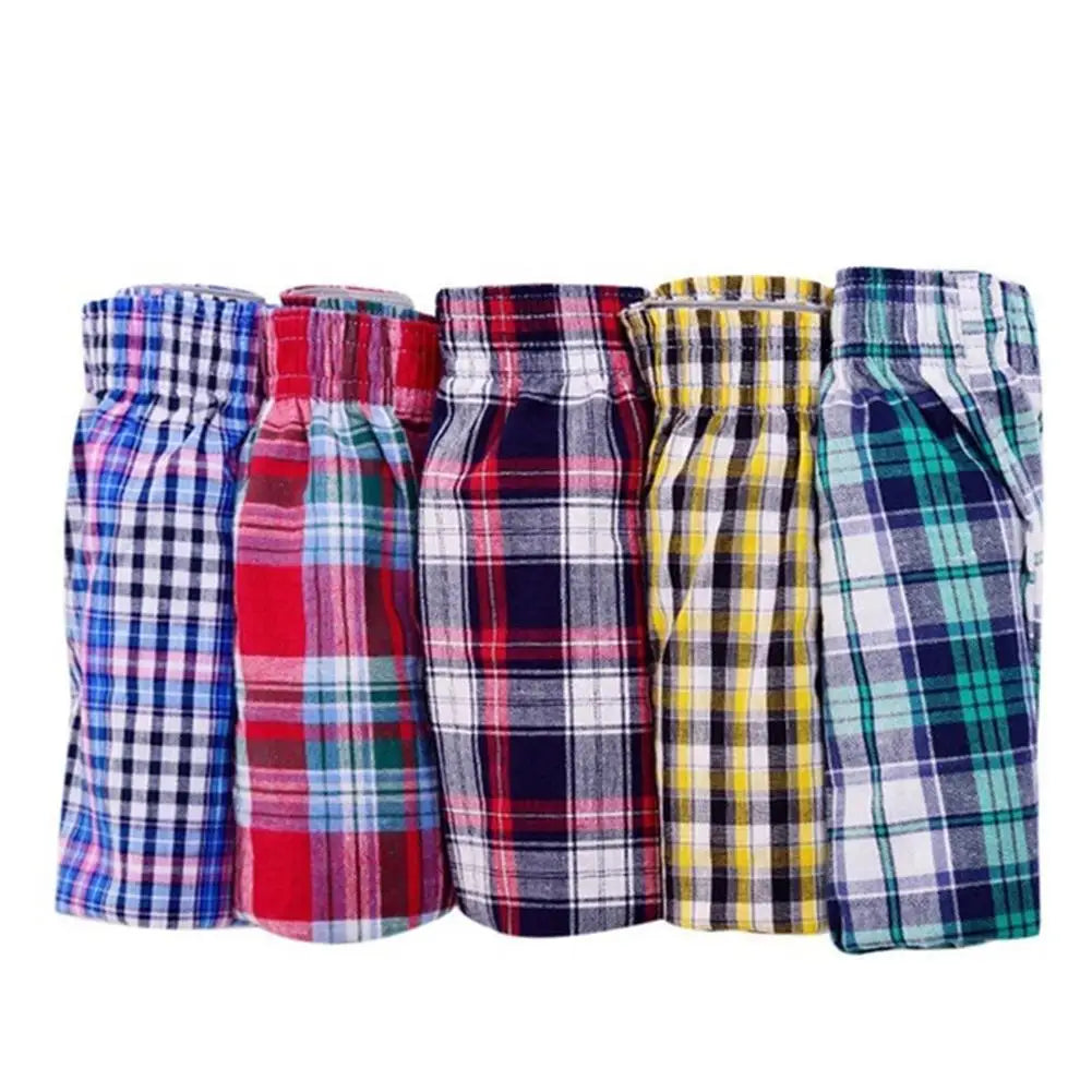 Men's Cotton Arrow Boxers Casual Plaid Print Elastic Waist Underwear Summer Loose Breathable Beach Pants