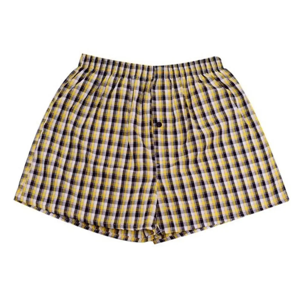 Men's Cotton Arrow Boxers Casual Plaid Print Elastic Waist Underwear Summer Loose Breathable Beach Pants