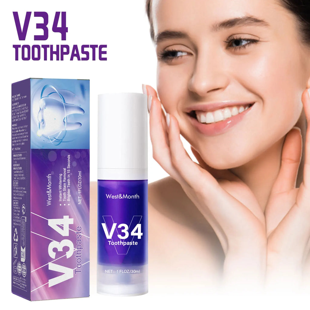 V34 Purple Toothpaste Cleaning Mousse Cleans Teeth, Protects Gums, Freshens Breath Oral Care Pump-Style Toothpaste
