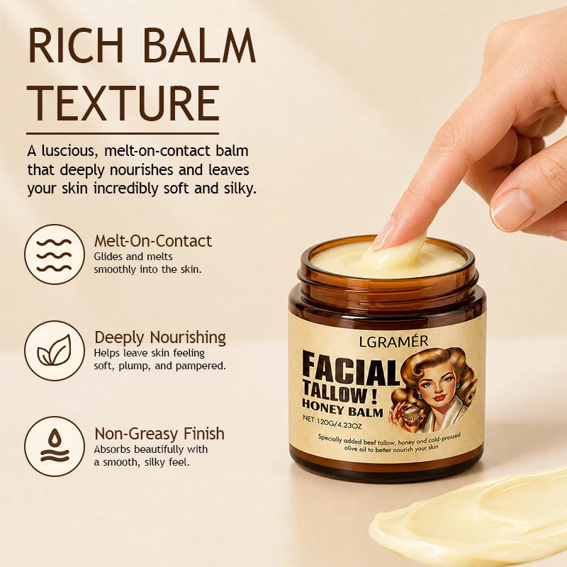 30g/60g/120g Facial Tallow Honey Balm Cream Natural Beef Tallow Face Cream with Olive Oil,Moisturizing & Nourishing for Dry Skin