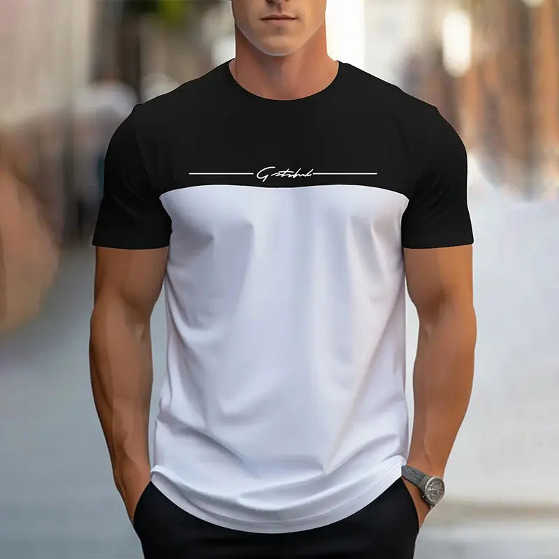 Men's Short Sleeve Summer  Sports Fitness T Shirt  Round Neck