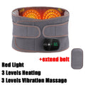 Gray infrared heating waist massager belt with red light LEDs, control display, extend belt pad