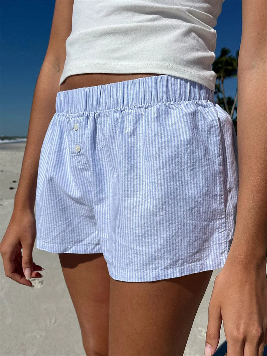 Baggy Stripe Shorts Y2k Loungwear Summer Women Casual Holidays Beach Short Pants Outfits with Pocket Plaid Pajama Short Homewear