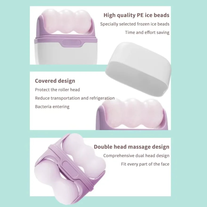 Double-Head Ice Roller Facial Massager — W & V Shape for Face, Eyes & Body