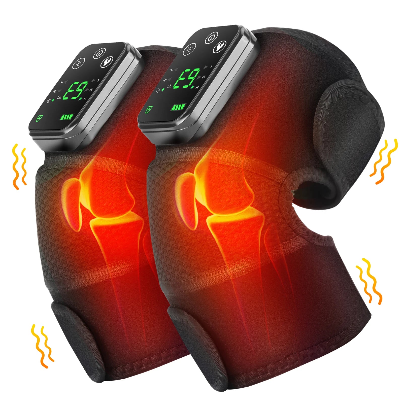 Heated shoulder massager pair with infrared heat visualization and LED temperature indicators