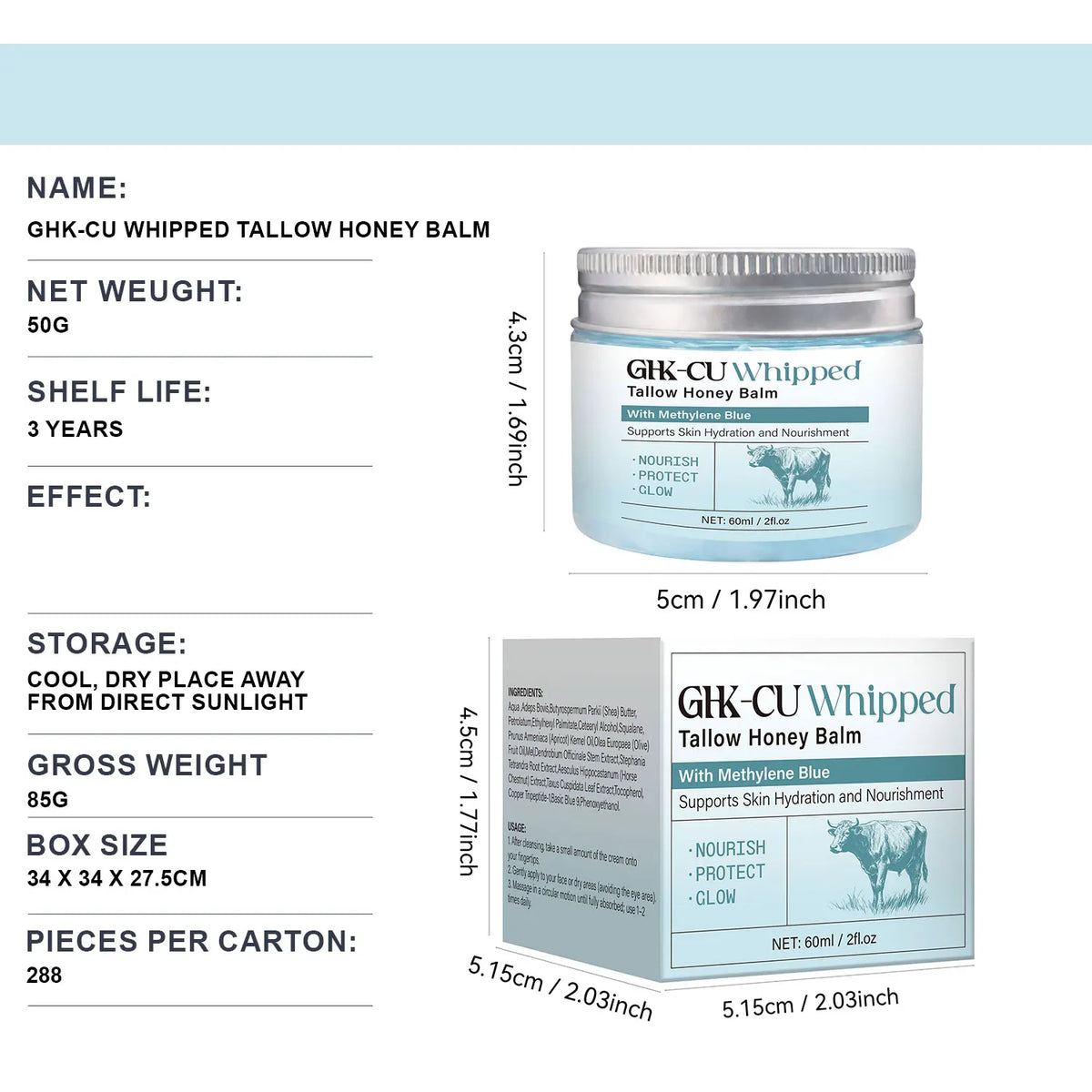 Copper Peptide Beef Tallow Face Balm Moisturizer 50 g