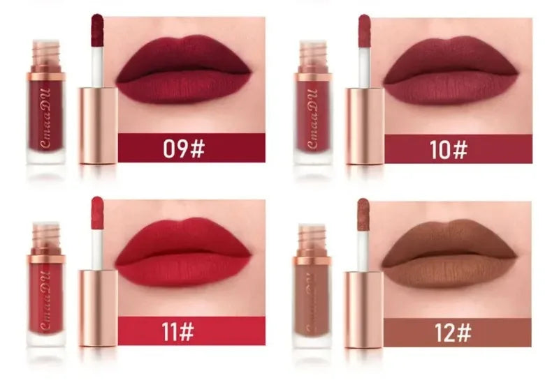 12 Colors Matte Velvet Lip Glaze Waterproof Liquid Lipstick Nude Brown Moisturizing Long Lasting Non-stick Cup Lip Gloss Makeup