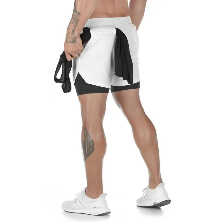 Men's Multi-Pocket Double-Layer Shorts Fitness Leisure Beach Sports Lined Tight Shorts Daily Mesh Camouflage Running Quick Dry