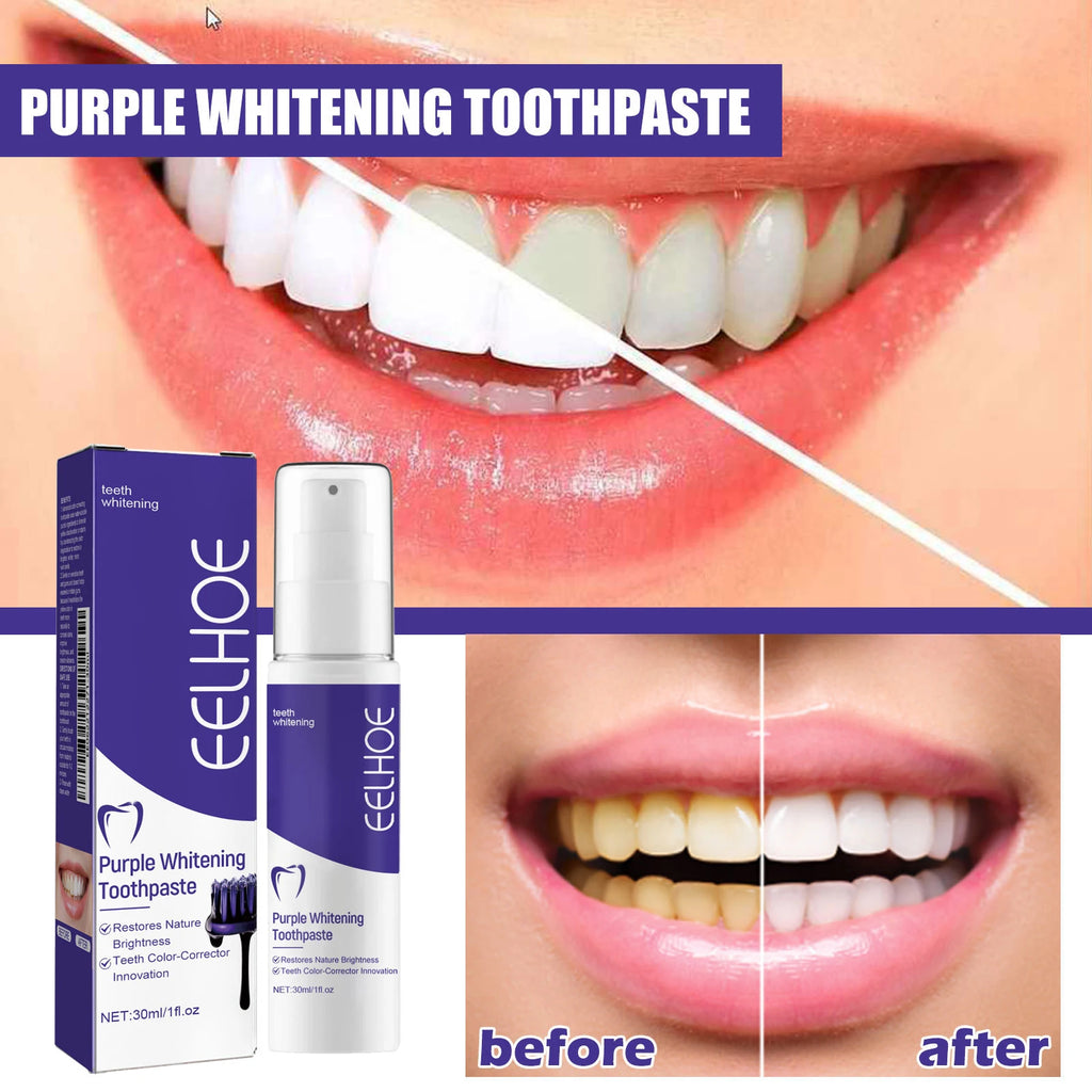 Purple Toothpaste Teeth Whitening Remove Yellow Stains Fights Tartar Fresh Breath Oral Hygiene Teeth Care Cleaning Toothpaste