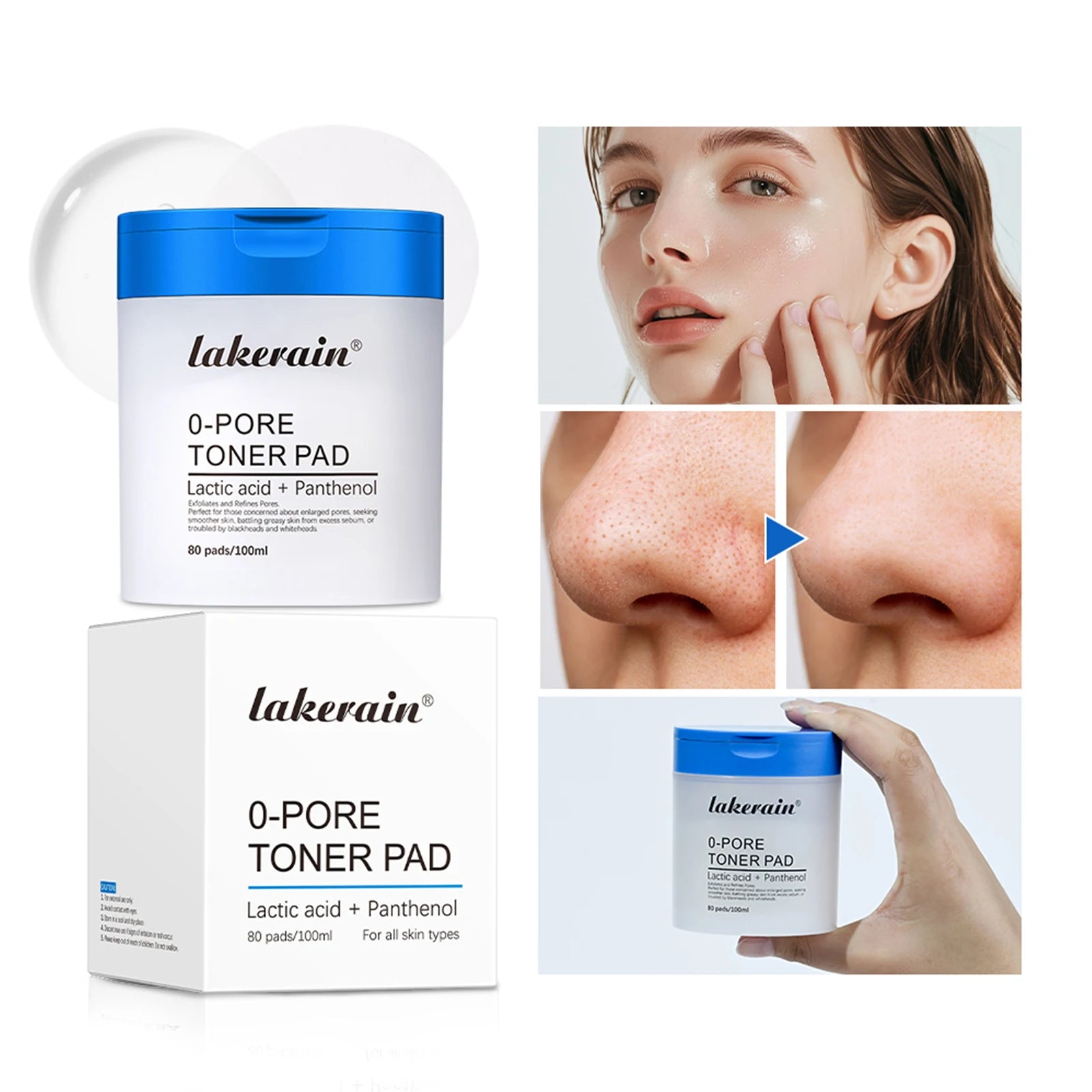Lakerain 0-Pore toner pad jar with box and face-use pad inset