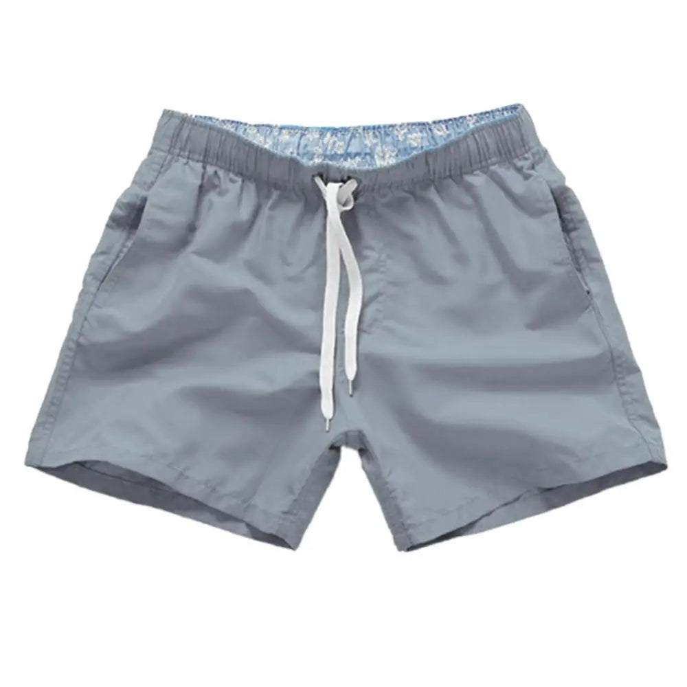 Casual Solid Color Summer Beach Shorts  Men's Drawstring Swimming Trunks