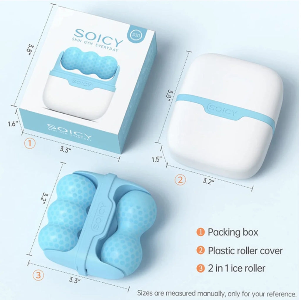 Double-Head Ice Roller Facial Massager — W & V Shape for Face, Eyes & Body