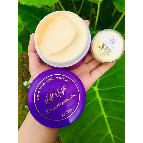 Purple body lotion jar set with open top showing pale cream