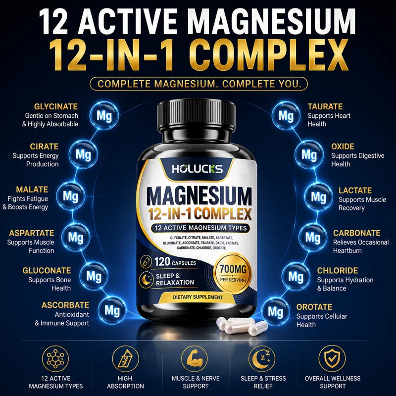 Magnesium 12-in-1 Complex | Sleep, Muscle Relaxation & Stress Relief Supplement