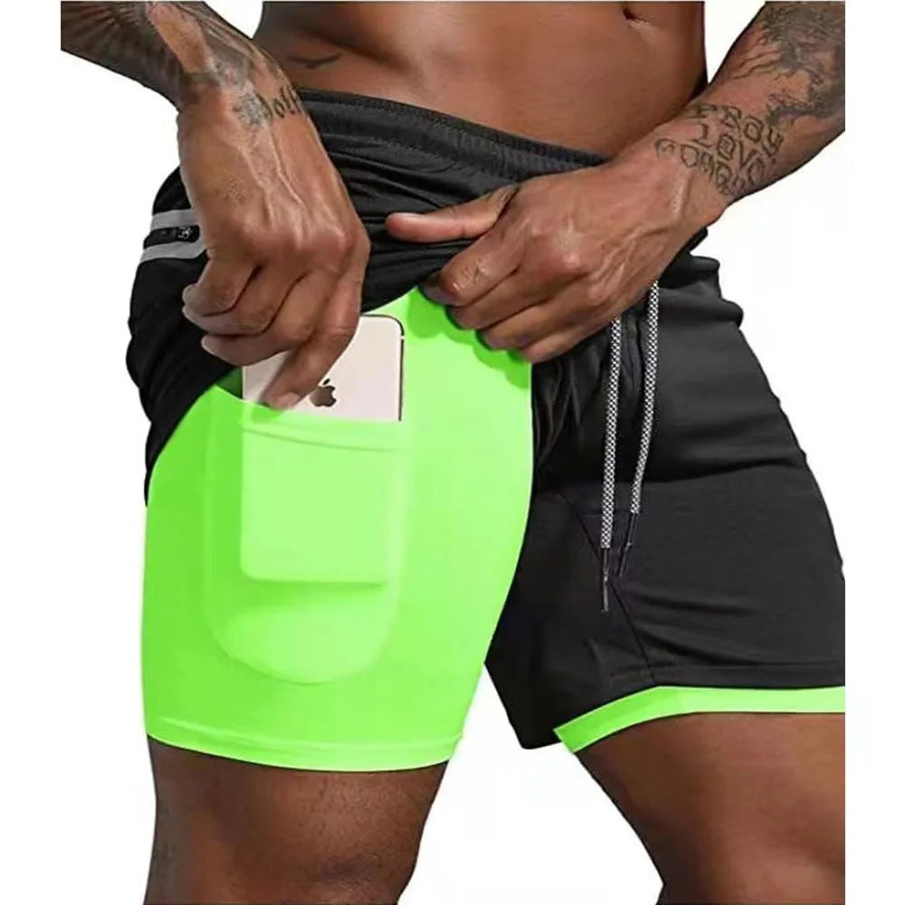 Men's Multi-Pocket Double-Layer Shorts Fitness Leisure Beach Sports Lined Tight Shorts Daily Mesh Camouflage Running Quick Dry