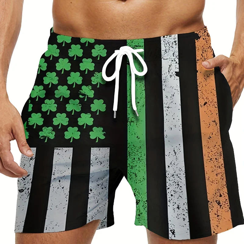 Classic USA Ireland  Flag Short Pants For Men Hawaiian Swim Trunks Summer Cool Street Surfing Beach Shorts