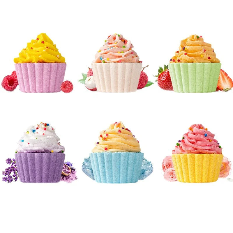 80g Cake Shape Bath Bombs Kids Safe Bubble Fizzies with Essential Oil Moisturizing Relaxing Aromatherapy Bath Salt Balls