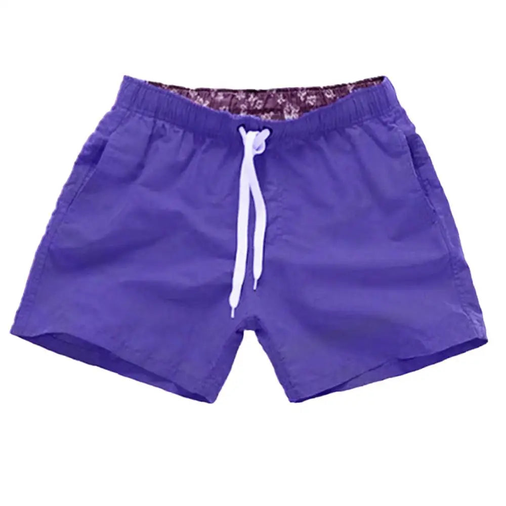Casual Solid Color Summer Beach Shorts  Men's Drawstring Swimming Trunks
