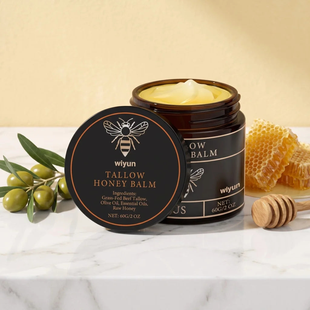 Tallow Honey Balm Natural  Tallow Raw Honey Olive Oil Moisturizing Cream Gentle Nourishing Body Face Salve