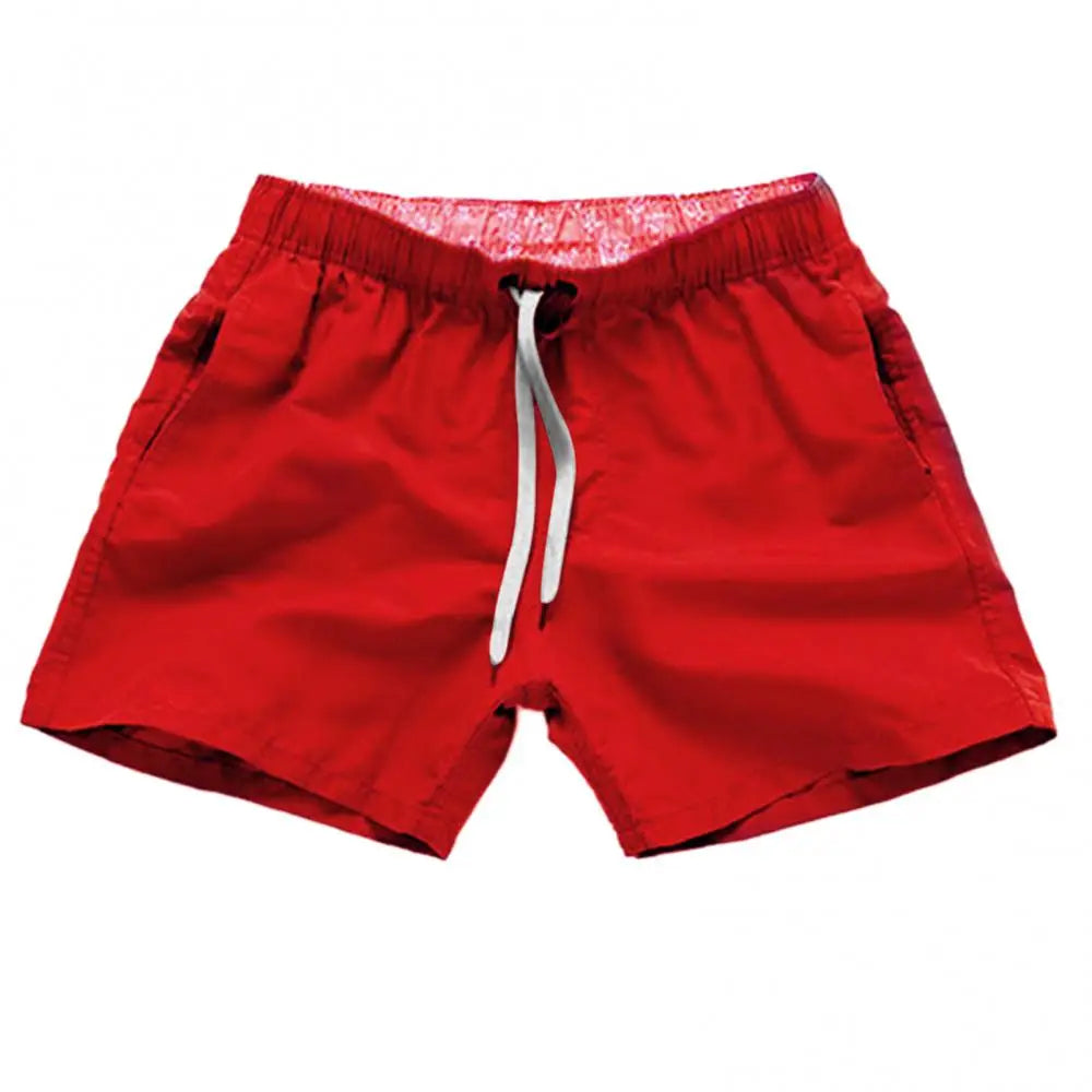 Casual Solid Color Summer Beach Shorts  Men's Drawstring Swimming Trunks