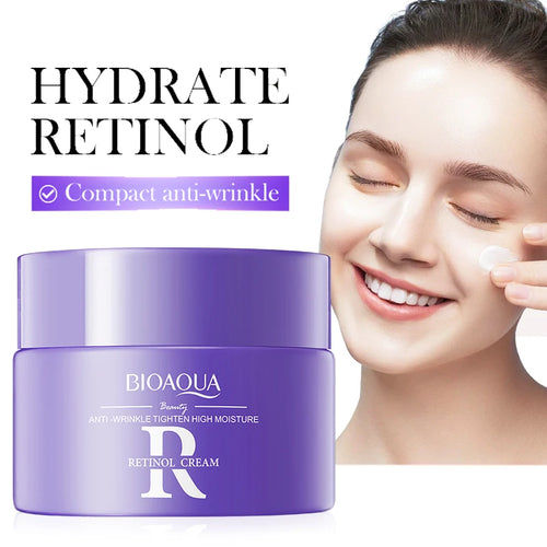 Purple retinol face cream jar with BIOAQUA label and screw-on lid