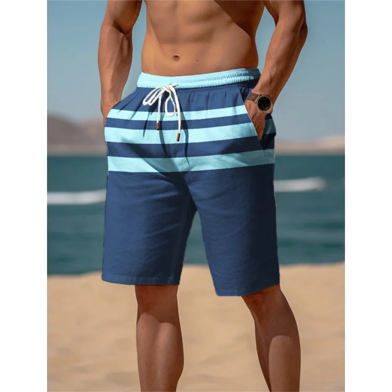 Men's Color Block Pattern Swim Trunks Casual Swimwear Beach Sports Surf Board Shorts