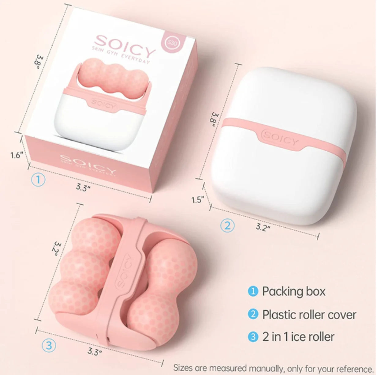 Double-Head Ice Roller Facial Massager — W & V Shape for Face, Eyes & Body