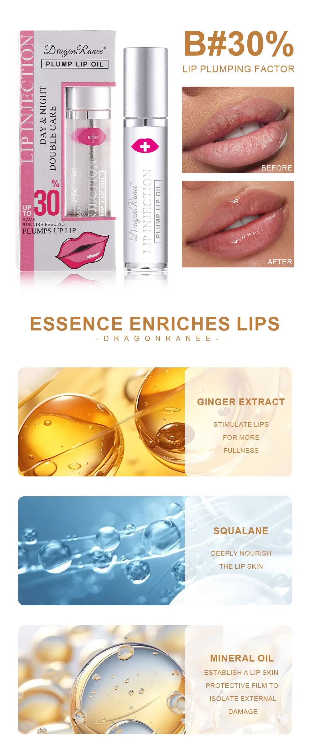 Instant Volumizing Lip Plumper Oil Lip Enhancer Moisturizing Anti-Wrinkle Lip Gloss - Sexy Lip Care Plumping Serum Lipstick