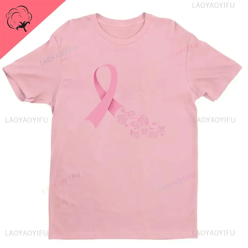Breast Cancer Awareness We Wear Pink Awareness Ribbon Aesthetic Clothes Pink and White Tops Shirt