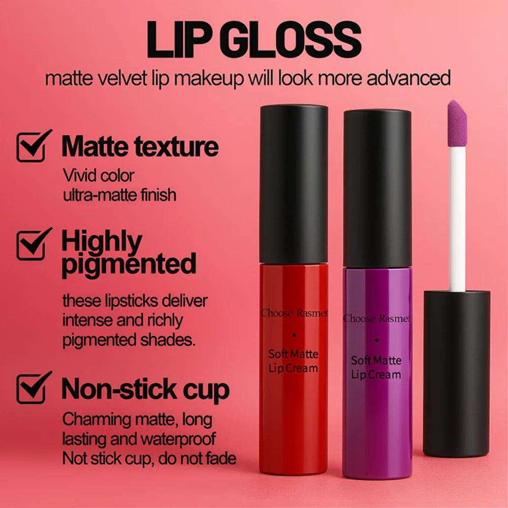 Matte Lip Gloss Liquid Lipstick Lipgloss Beauty Red Nude Waterproof