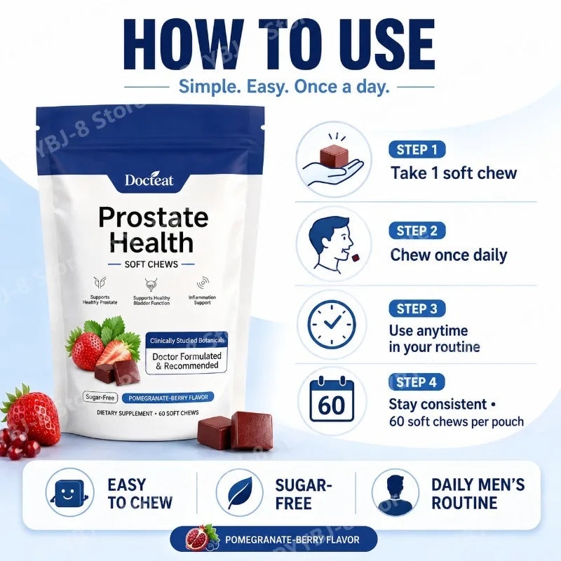 Men's Daily Prostate Health Supplement | 60 Soft Chews – Pomegranate Berry