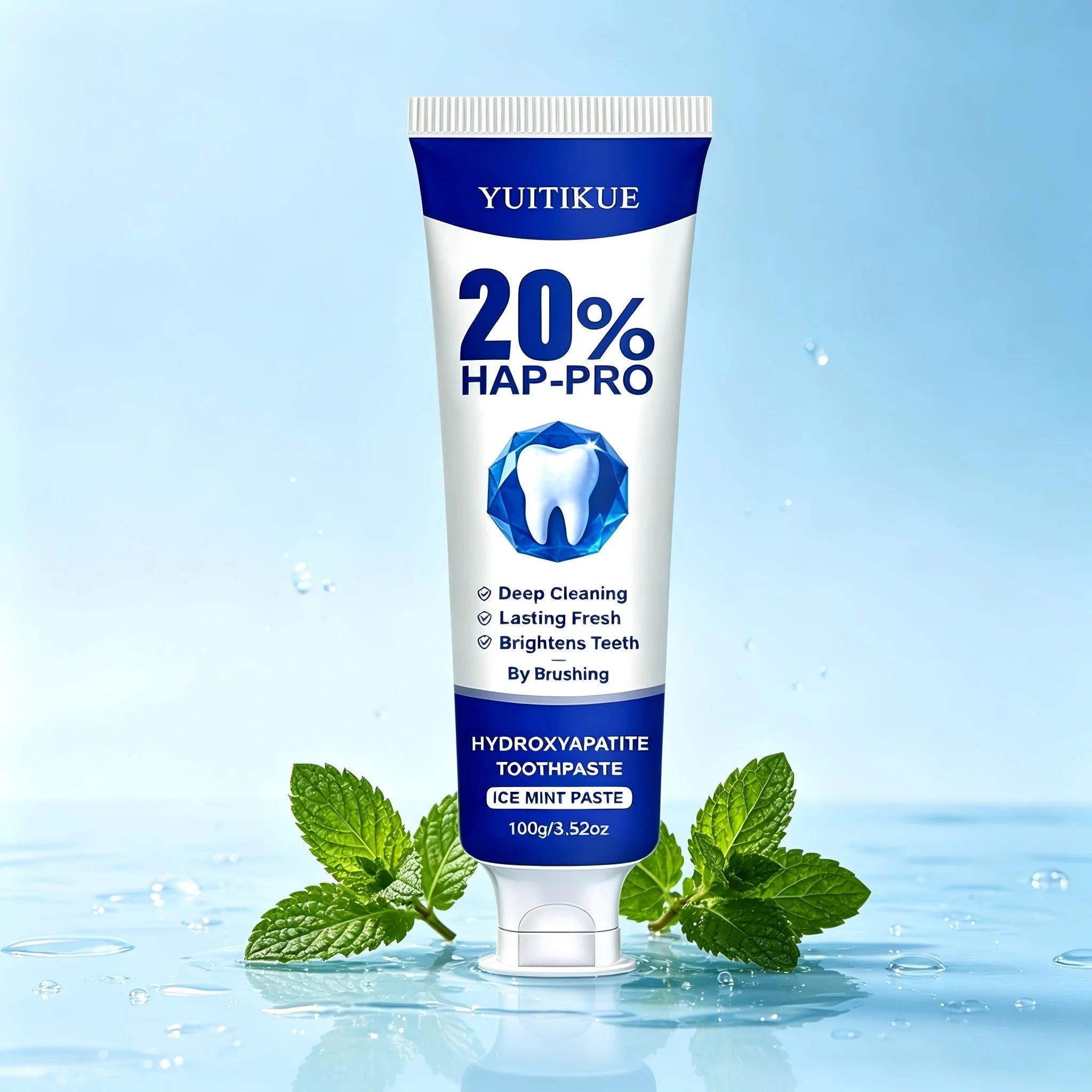 YUITIKUE 100g 20% HAP-PRO Hydroxyapatite Toothpaste, Ice Mint, Deep Cleaning, Brightening & Long-Lasting Fresh Breath Daily Care