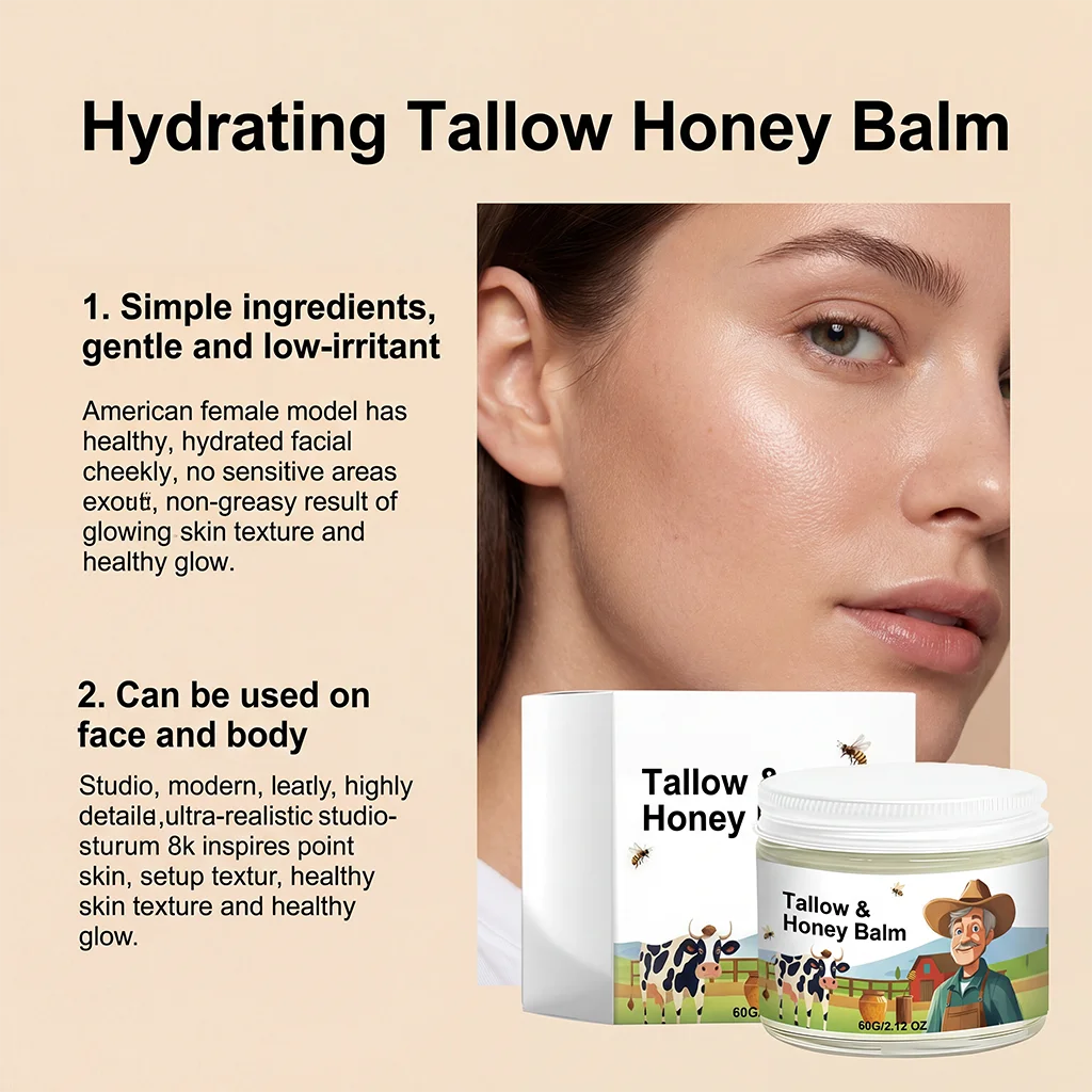 Beef Tallow Honey Face Cream Daily Moisturizing, Smooth and Delicate, Protects Facial Skin, Refreshing and Easily Absorbed Moist