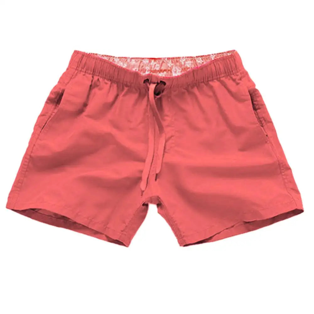 Casual Solid Color Summer Beach Shorts  Men's Drawstring Swimming Trunks