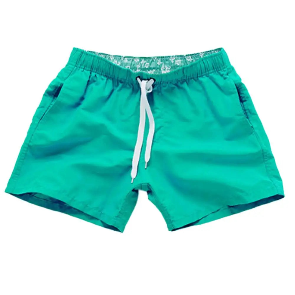 Casual Solid Color Summer Beach Shorts  Men's Drawstring Swimming Trunks