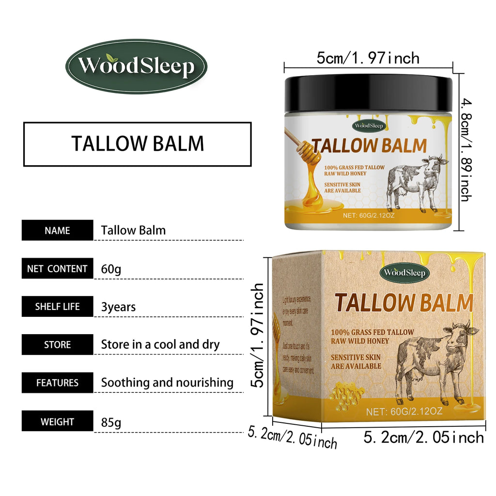 Beef Tallow Honey Balm Tighten Skin Barrier Repair Lifting Facial Rejuvenation Soft Smooth Whipped Tallow Cream Moisturizer 60g