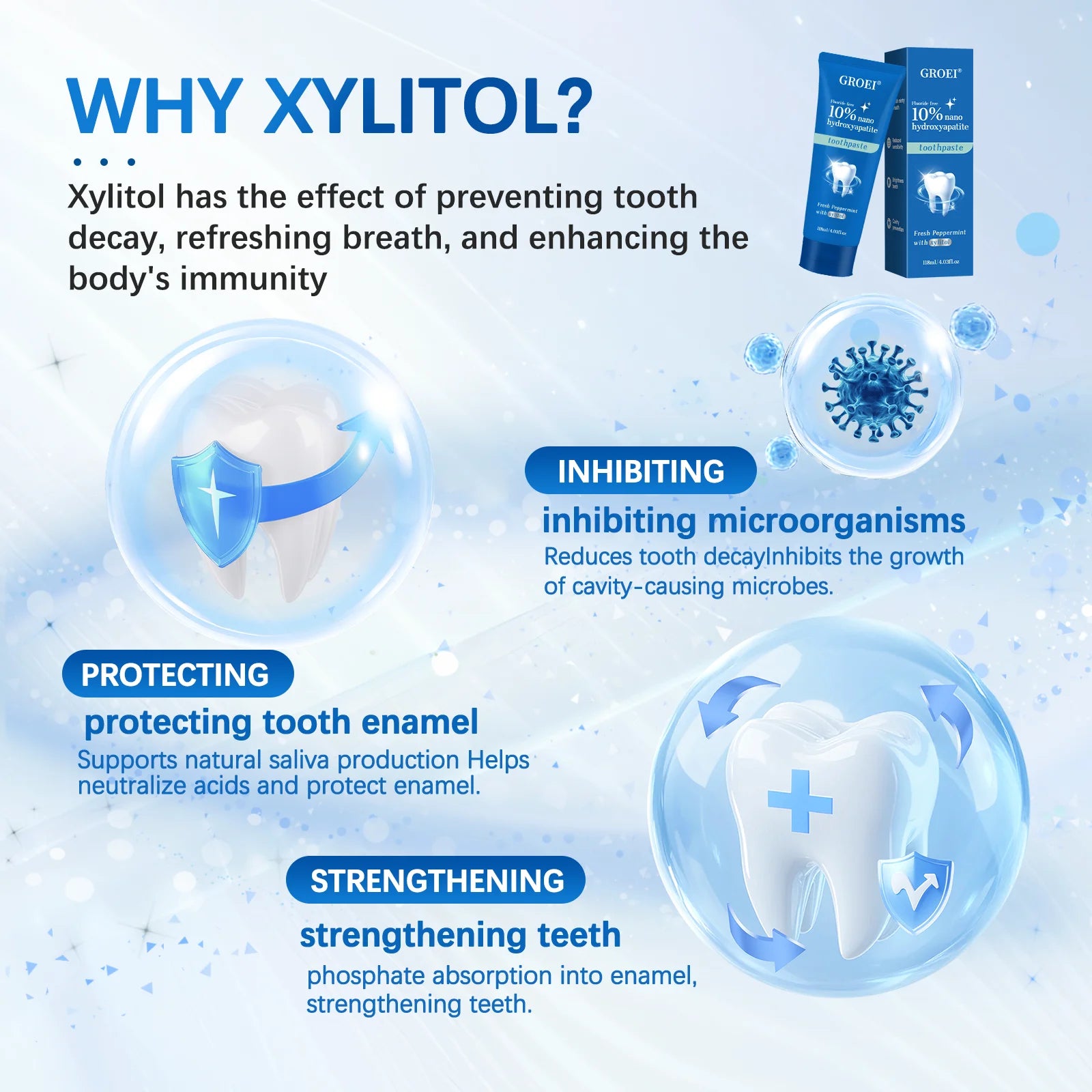 Hydroxyapatite Toothpaste Refresh Prevent Dental Cavities Stain Removal Smoke Coffee Tea Stains Sensitive Teeth Oral Hygiene