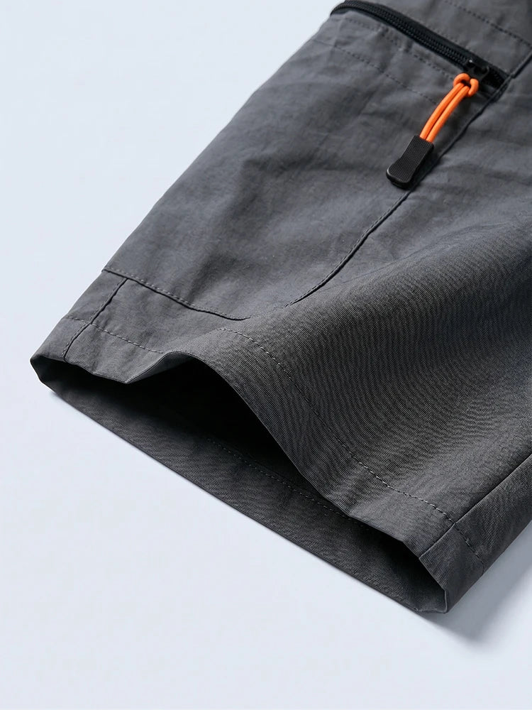 Men's Summer Quick Dry Cargo Shorts Thin Lightweight Elastic Waist with Drawstring Zipper Pockets Outdoor Hiking