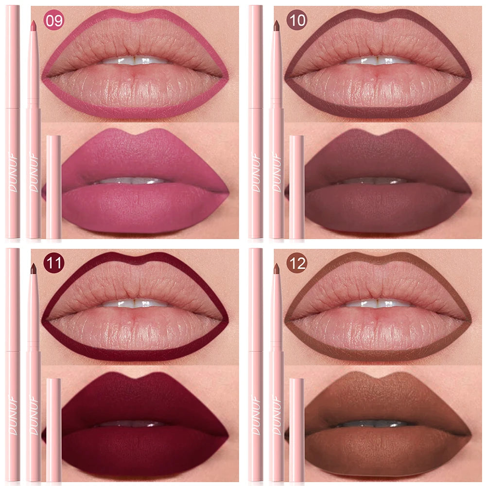 Matte Lip Liner Pencil 6pc/set - Waterproof Non-Stick Cup Lip Contour Liner, High Pigment Nude & Dark Red Lipstick Pen Makeup