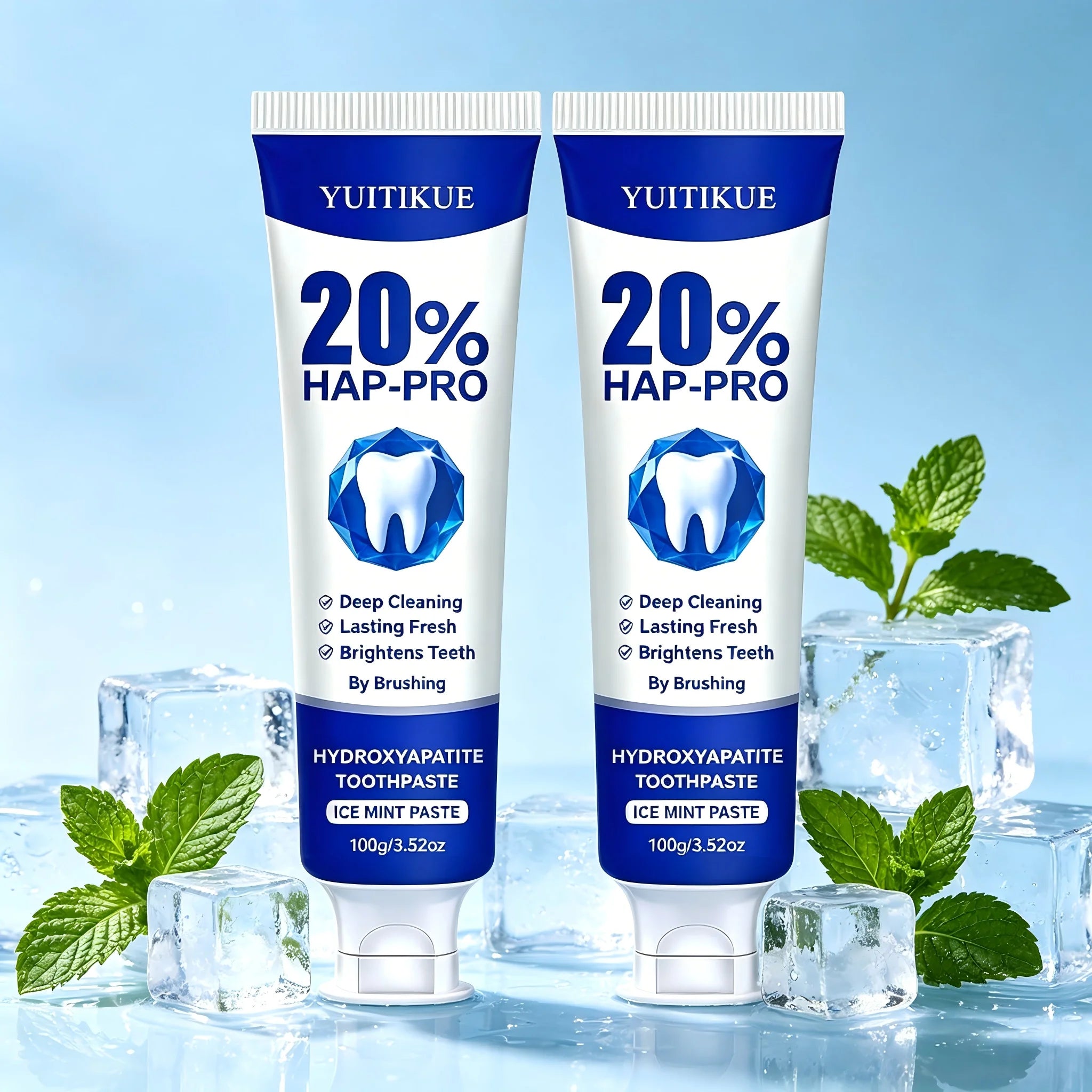YUITIKUE 100g 20% HAP-PRO Hydroxyapatite Toothpaste, Ice Mint, Deep Cleaning, Brightening & Long-Lasting Fresh Breath Daily Care