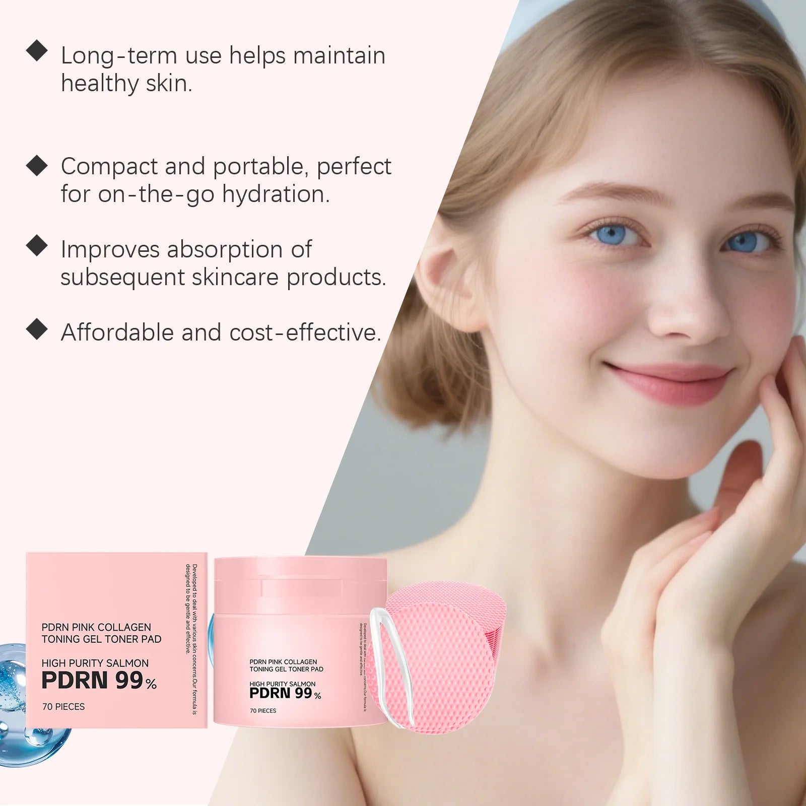 PDRN Collagen Toner Pads Repair Skin Barrier Calm Redness Hydrate Skin Reduce Skin Fine Lines Brighten Dullness Facial Toner Pad