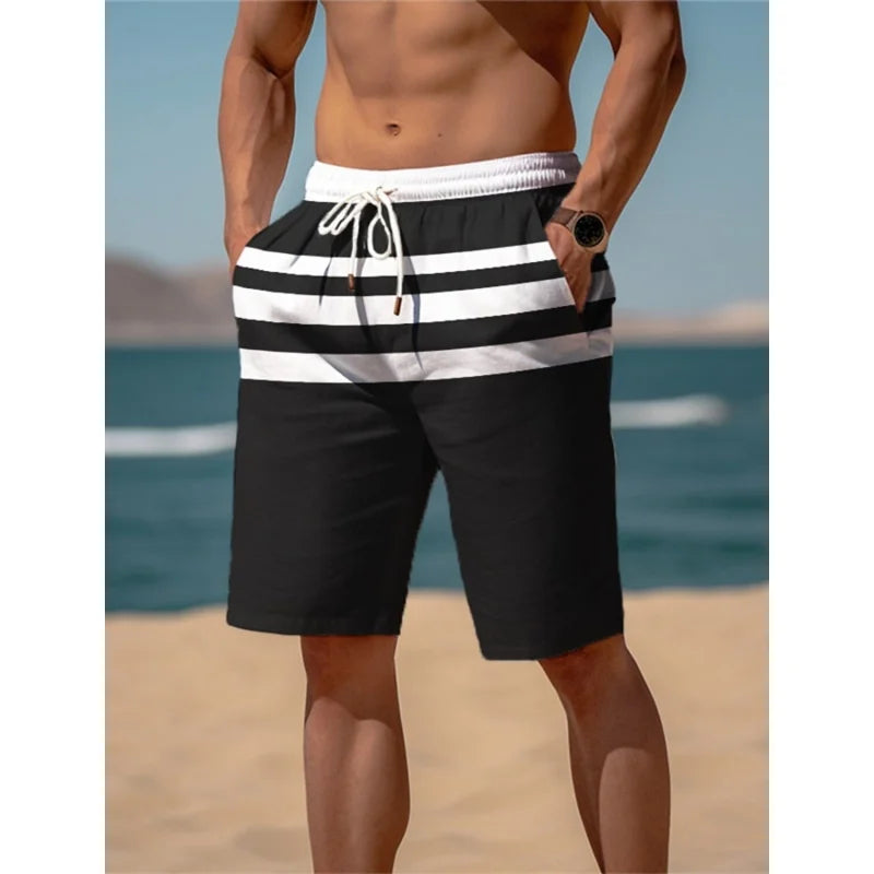 Men's Color Block Pattern Swim Trunks Casual Swimwear Beach Sports Surf Board Shorts